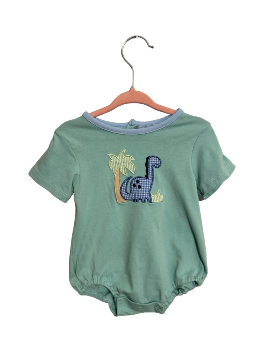 Three Sisters Blue & Green Dinosaur Appliqué Bubble Romper Boys Size 9M